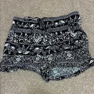 BeBop Black & White Paisley Drawstring Athletic Shorts